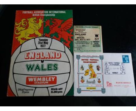 ENGLAND V WALES 1977 PROGRAMME, TICKET AND SPECIAL POSTAL COVER