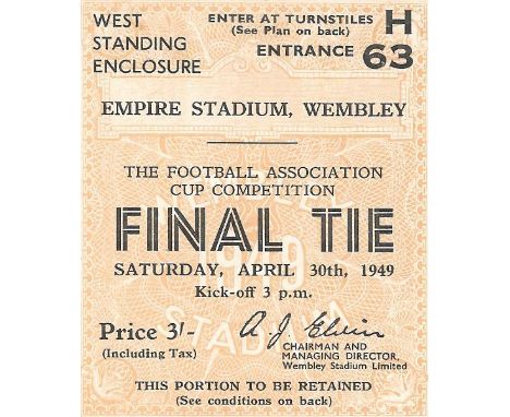 1949 FA CUP FINAL LEICESTER CITY V WOLVERHAMPTON WANDERERS TICKET
Good with slight marks on back