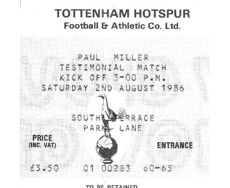 1986 TOTTENHAM HOTSPUR V RANGERS PAUL MILLER TESTIMONIAL TICKET
Good condition