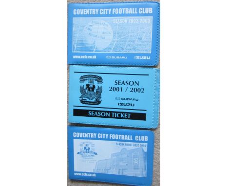 COVENTRY CITY SEASON TICKET BOOKS X 3
2001-02, 2002-03 &amp; 2003-04
All have some unused tickets