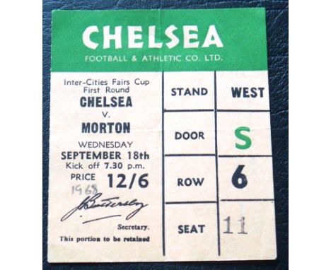 1968 CHELSEA V MORTON FAIRS CUP TICKET
Slight folds otherwise good
