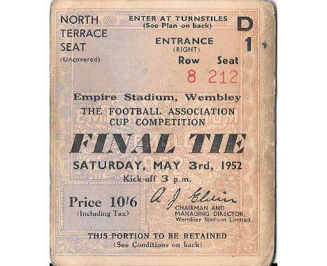 1952 FA CUP FINAL ARSENAL V NEWCASTLE UNITED TICKET
Handling marks