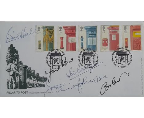 LIVERPOOL &amp; MANCHESTER UNITED AUTOGRAPHED POSTAL COVER
Royal Mail First Day Cover (FDC) signed by ex Liverpool players Br