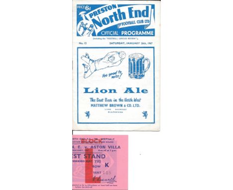 1966-67 PRESTON NORTH END V ASTON VILLA PROGRAMME &amp; TICKET
Both good condition