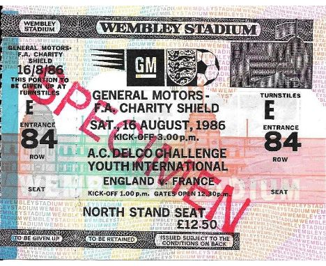 1986 CHARITY SHIELD LIVERPOOL V EVERTON RARE PRINTERS SPECIMEN TICKET
Done for the FA approval before printing