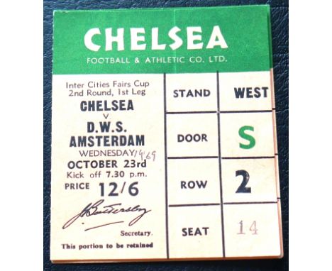 1968 CHELSEA V DWS AMSTERDAM FAIRS CUP TICKET
Slight fold, 1969 noted on ticket but it is 1968