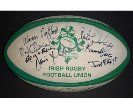 RUGBY UNION IRELAND AUTOGRAPHED BALL
Ireland IRFU official Gilbert size 5 replica ball signed by 19 from the Warren Gatland e