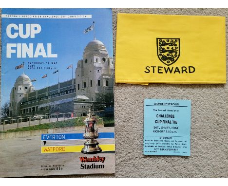 1984 FA CUP FINAL EVERTON V WATFORD PROGRAMME, STEWARDS TICKET &amp; ARMBAND
Ticket - slight fold
