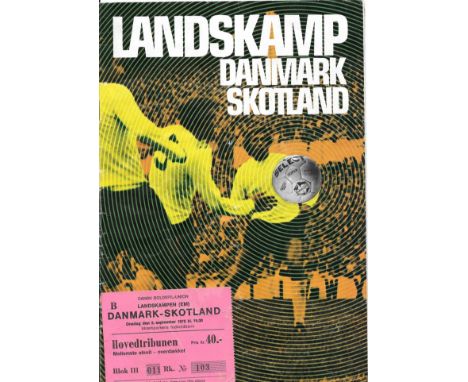 1975 DENMARK V SCOTLAND PROGRAMME &amp; TICKET
Programme is a little worn, Ticket good with slight folds