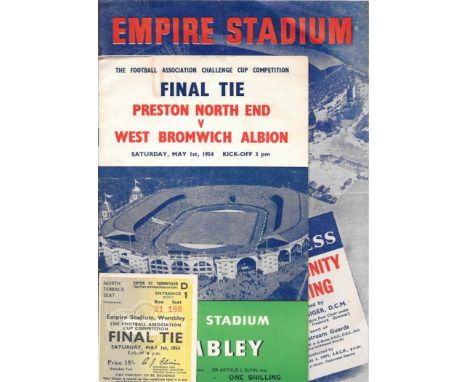 1954 FA CUP FINAL PRESTON V WEST BROMWICH ALBION PROGRAMME. TICKET &amp; SONGSHEET
Programme - slight fold and old paperclip 