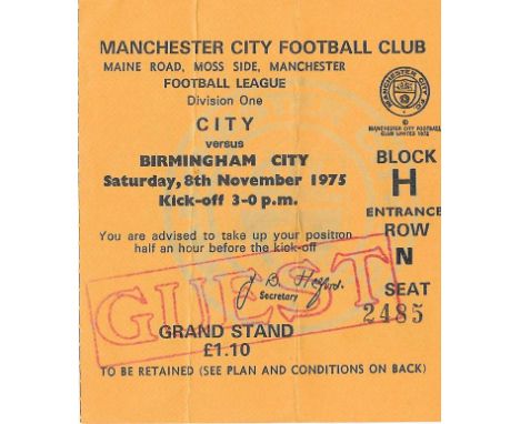 1975-76 MANCHESTER CITY V BIRMINGHAM CITY TICKET
Very slight fold