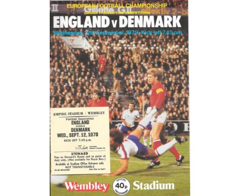 1979 ENGLAND V DENMARK PROGRAMME &amp; RARE STEWARDS TICKET
Programme slight fold, Ticket good