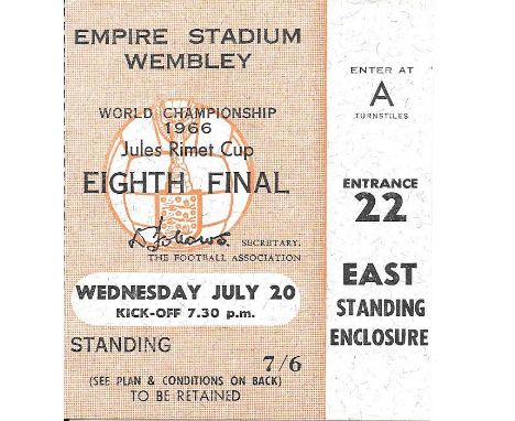 1966 WORLD CUP ENGLAND V FRANCE TICKET
Good condition