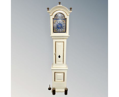 A Danish painted longcase clock with pendulum and weights. 