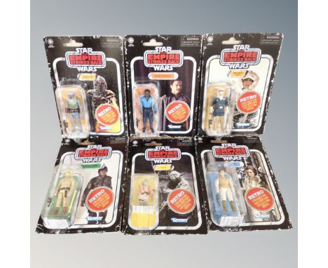 A set of six Kenner toys, Star Wars The Empire Strikes Back, wave 2 retro collection, Boba Fet, Han Solo (Hoth), Yoda, Luke S