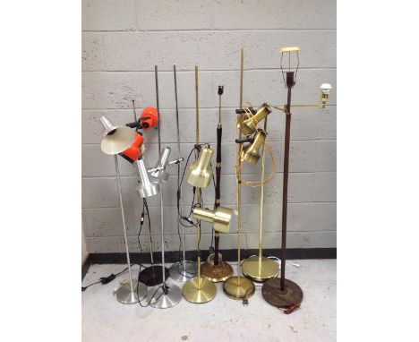 Nine assorted continental vintage and later floor and spot lamps. 