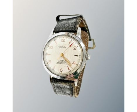 A gent's vintage Ascalon stainless steel wristwatch, case 33mm. 