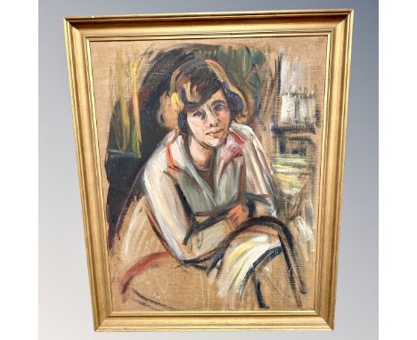 Continental School : Portrait of a lady seated, oil on canvas, 91 cm x 72 cm CONDITION REPORT: Punctures to canvas 