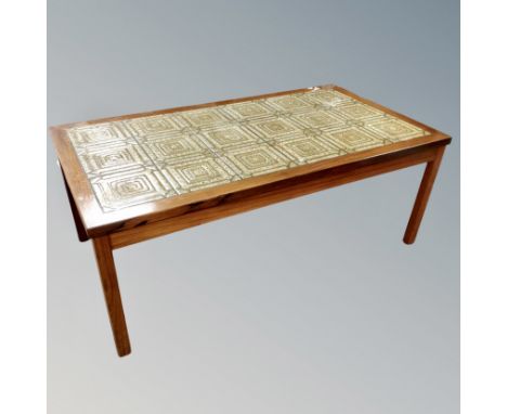 A 20th century Danish tile top coffee table, 131cm by 71cm by 51cm