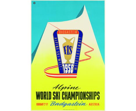 ANONYMOUSALPINE WORLD SKI CHAMPIONSHIPS, BADGASTEIN, AUSTRIA Lithograph, 1958, condition A-; backed on linen85cm x 57cm (33.5