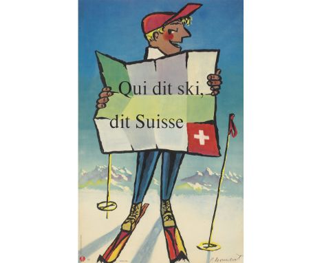 PIERRE MONNERAT (1917-)QUI DIT SKI, DIT SUISSE Lithograph, 1954, condition B+; backed on linen100cm x 64cm (39.5in x 25in)