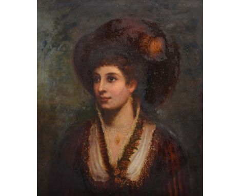 English School, 19th Century, Portrait of a lady, head and shoulders length, oil on canvas, apparently unsigned, 66x53cm. Evi