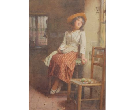 Carlton Alfred Smith, Daydreaming, watercolour, signed and dated 1906, 37x26cm. Good condition, no holes, tears or creases in