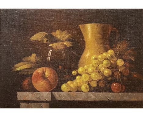 Howard Shingler, Still Life, Fruit and Pitcher, signed, oil on canvas, 25x34cm Good condition, paint surface and canvas are g