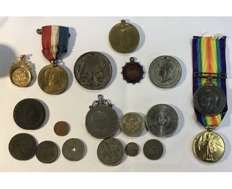 Collection of Coins and Medals including WW1 Medals to 19952 Pte George A Moore of the Yorkshire and Lancashire Regiment 13/9