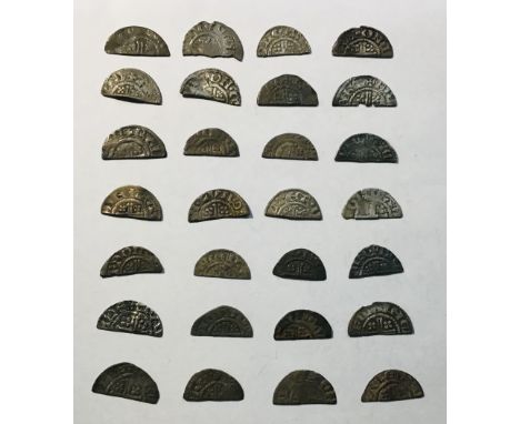 Collection of 28 Short Cross Cut Silver Halfpenny&rsquo;s.