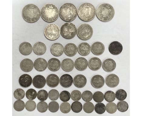 Collection of Victorian Veiled Bust Silver Coins, Halfcrown to Sixpence. Approximately 268g.