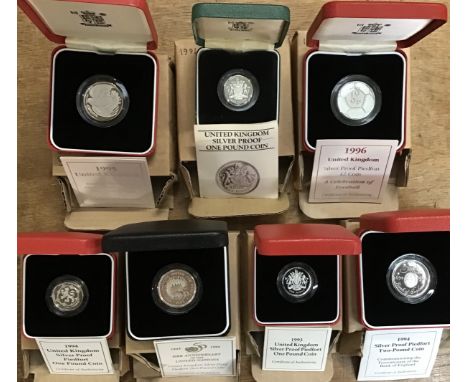 Collection of Royal Mint Piedfort Silver Proof Coins In Original Cases with Certificate of Authenticity.