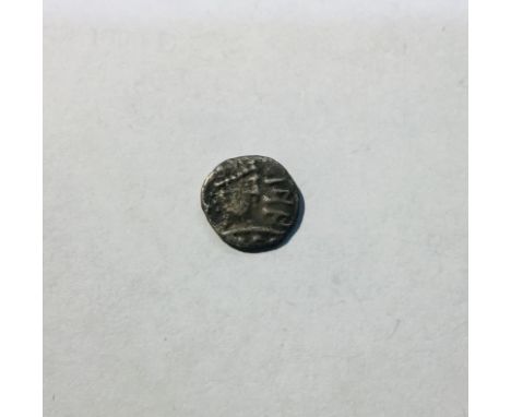 Early Anglo Saxon Period Series R Silver Sceat, Obv Bust facing right EPA in runes in front, Rev Standard with Symbols surrou