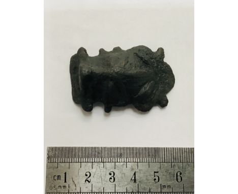                         Viking Bronze Anthropomorphic Stirrup Mount A bronze ornate Viking stirrup mount moulded half round i