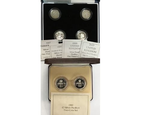 Royal Mint Silver Proof Piedfort &pound;2 &amp; &pound;1 Coins in Original Cases with Certificate of Authenticity, includes S