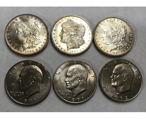 Collection of American Morgan &amp; Eisenhower Dollars including 1884o, 1885o, 1887, 2 x 1971 and one 1972. Morgan&rsquo;s ar