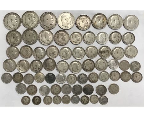 Large Collection of Edward VII Silver Coins, Halfcrown to Threepence, Approximately 349g