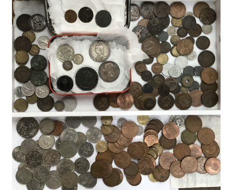 Collection of British and World Coins including 2 x Victorian Crowns 1845 Cinquefoil stops &amp; 1890 Jubilee Bust, 1797 Cart