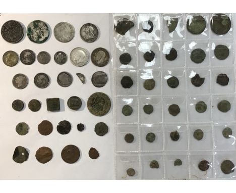 Mixed Lot of Milled British Silver Coins including William III 1696 Shilling, Coin Weights one marked with Roman Numerals &ls
