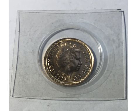 Elizabeth II 2002 Bullion Half Sovereign, in plastic holder.