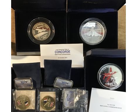 Fine Silver Bullion Coins of Two 5oz and one 2ozt in Original Cases, (the 5oz come with Certificate) with other Concorde rela