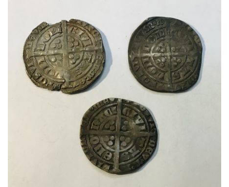 Three  Edward III Silver Groats two London Mint one York Mint.