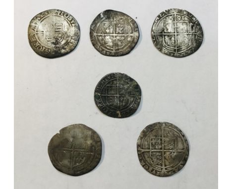 Collection of Elizabeth I Silver Coins of First Issue Groat mm Lis 1558-60, Sixpence dated 1569 &amp; 1593, 3rd &amp; 4th Iss