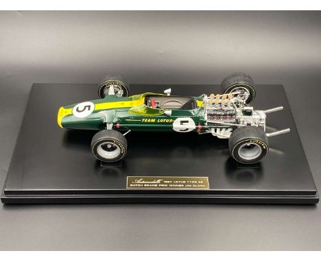         Summary:Automodello 1:12 scale model of 1967 Lotus Type 49 Dutch Grand Prix winner Jim Clark. With display case, box 