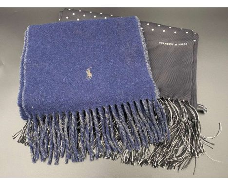         Summary:T&A, hand printed, black & white spotted silk scarf and knotted tassels170cm x 30cmPolo, Ralph Lauren, Italia