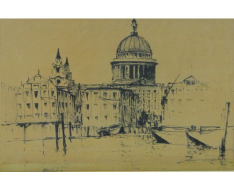 Edward Wesson RI, RBA, RSMA (1910-1983),
pen and ink drawing, St. Pauls Cathedral, signed with stamp verso from the Gordon Ga