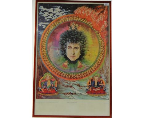 Bob Dylan poster print circa 1970, "Earth, Water, Fire, Air", i 29.5" x 22", framed.