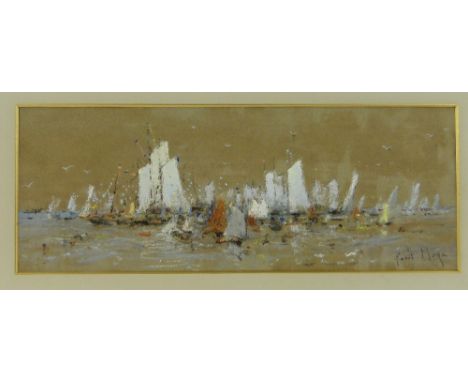 Paul Maze (1887-1979),
coloured pastel sketch, fishing fleet, signed, 7.5" x 20.5", mounted.