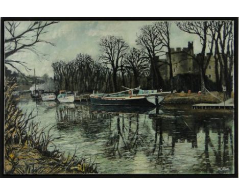 M Cottam,
oil on canvas, canal scene, 24" x 36", and J Tabor, oil on board, harbour scene, 18" x 36", framed, (2).