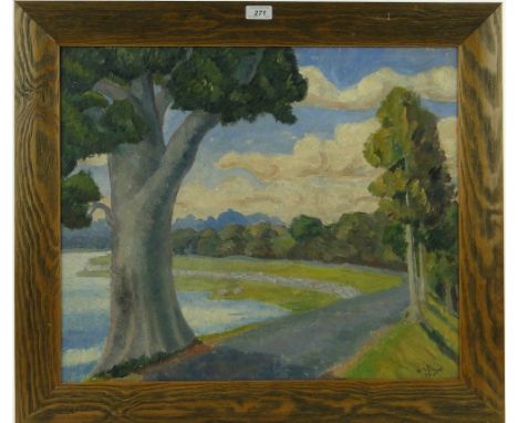 W M Lloyd,
oil on canvas, impressionist landscape 1955, 19" x 23" and 4 other oil paintings and watercolours by different art